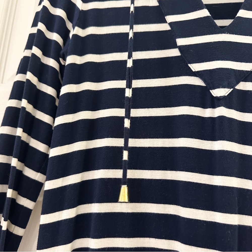 Tory Richard Nautical Coastal Striped Hooded Tunic Top Blue White sz XS - Picture 3 of 5
